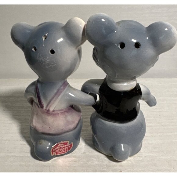 Mice Salt & Pepper Shakers Vintage Athropomorphic Linking Arms Kitsch Cute Japan - Picture 5 of 13